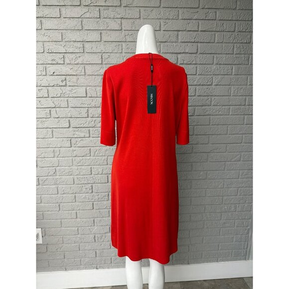 Misook Women Flame Red / Orange Full Front Zip -Up Knit Duster/ Dress Size M - Picture 2 of 9
